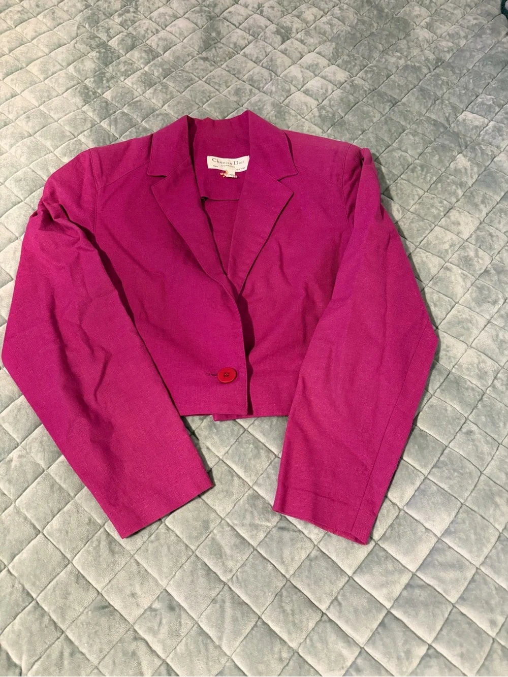 Vintage 1980s Christian Dior Separates Magenta Cropped Blazer Jacket - size 6